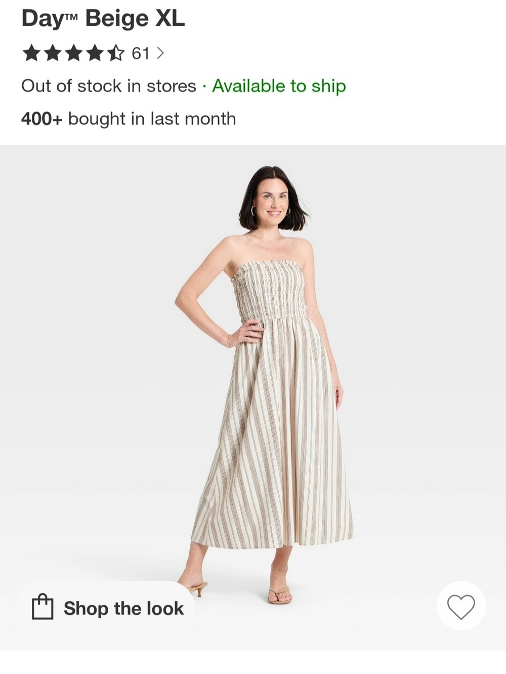 a new day Beige and White Strapless Smocked Midi Dress